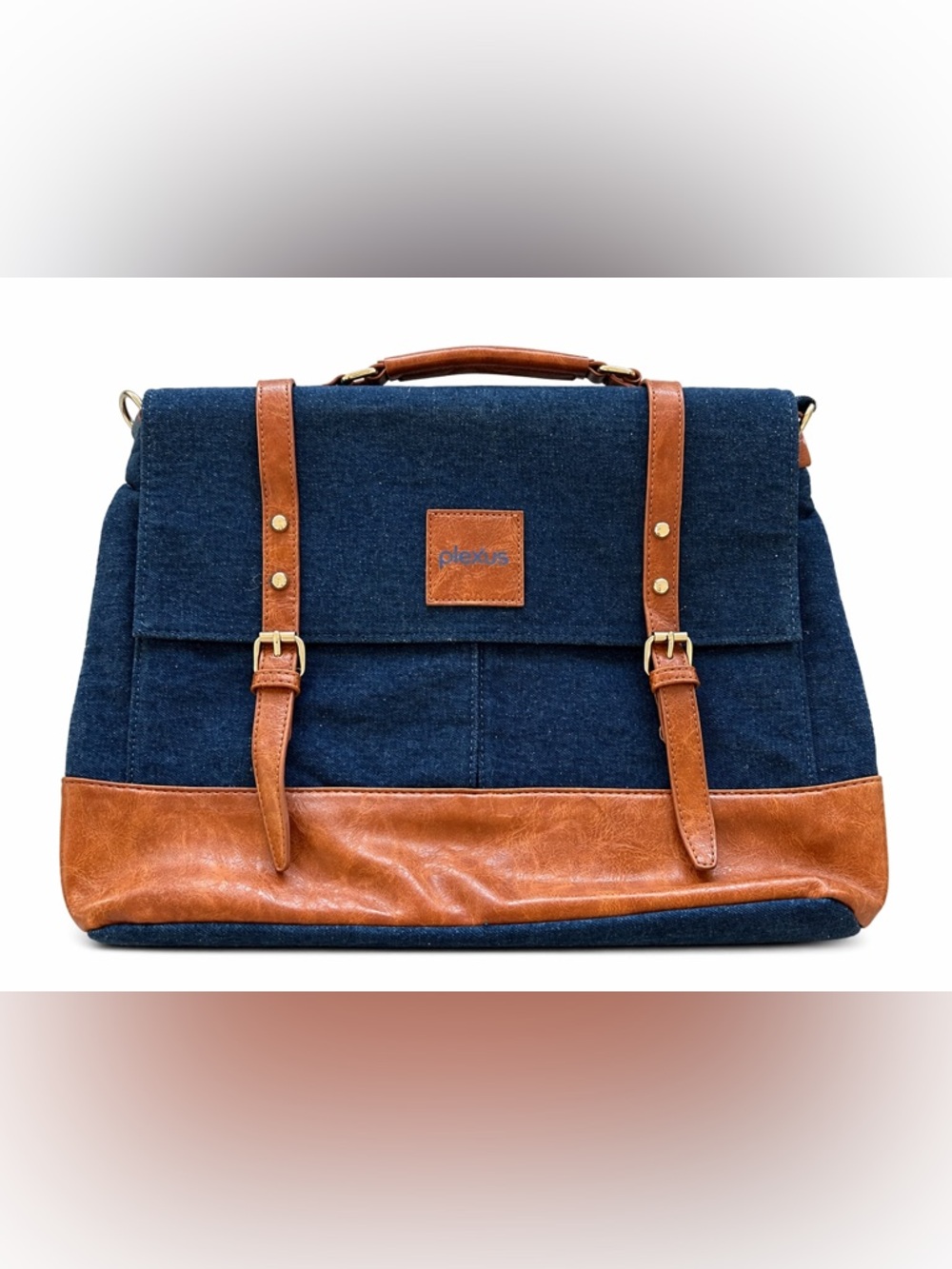 Navy and Tan Leather-Trim Messenger Bag with straps NEW